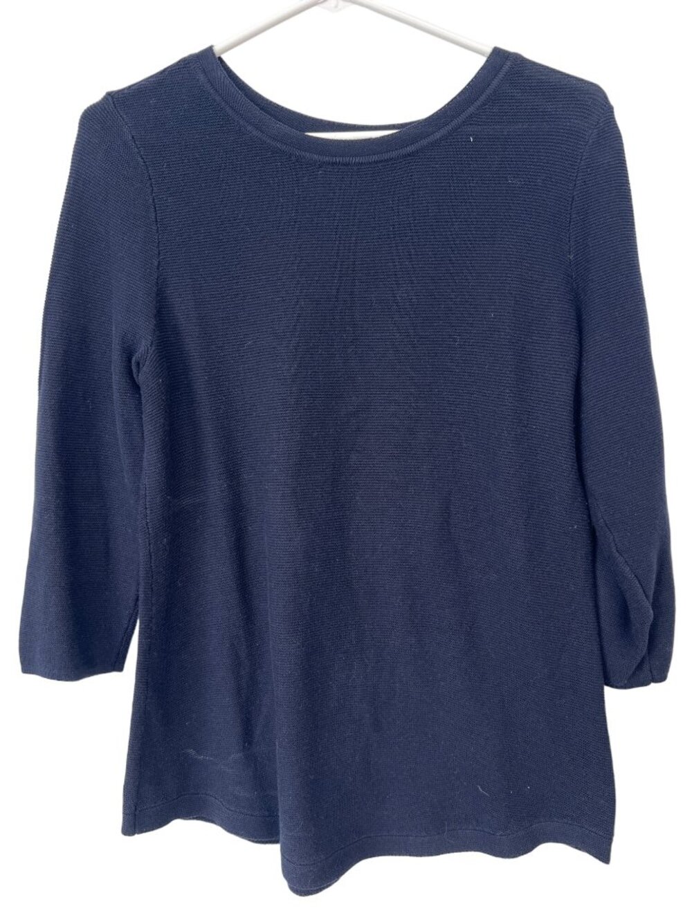 Talbots Button 3/4 Sleeve Sweater Size M Petite Navy Blue Cotton Rayon Cozy Knit - Picture 1 of 7